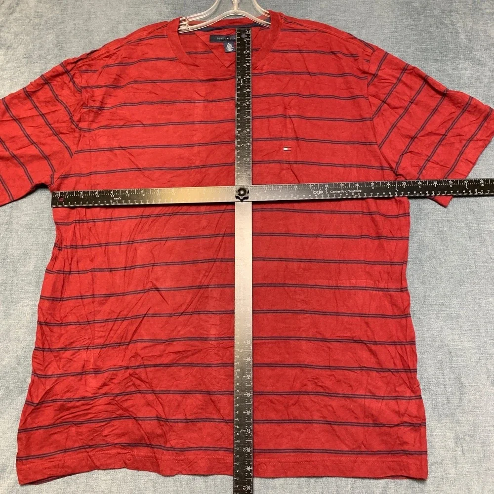 Tommy Hilfiger T Shirt Mens XL Scarlet Red Striped Crew Neck Casual Pullover